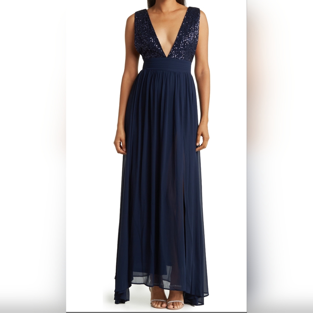 NWT Navy Blue Sequin Maxi Dress